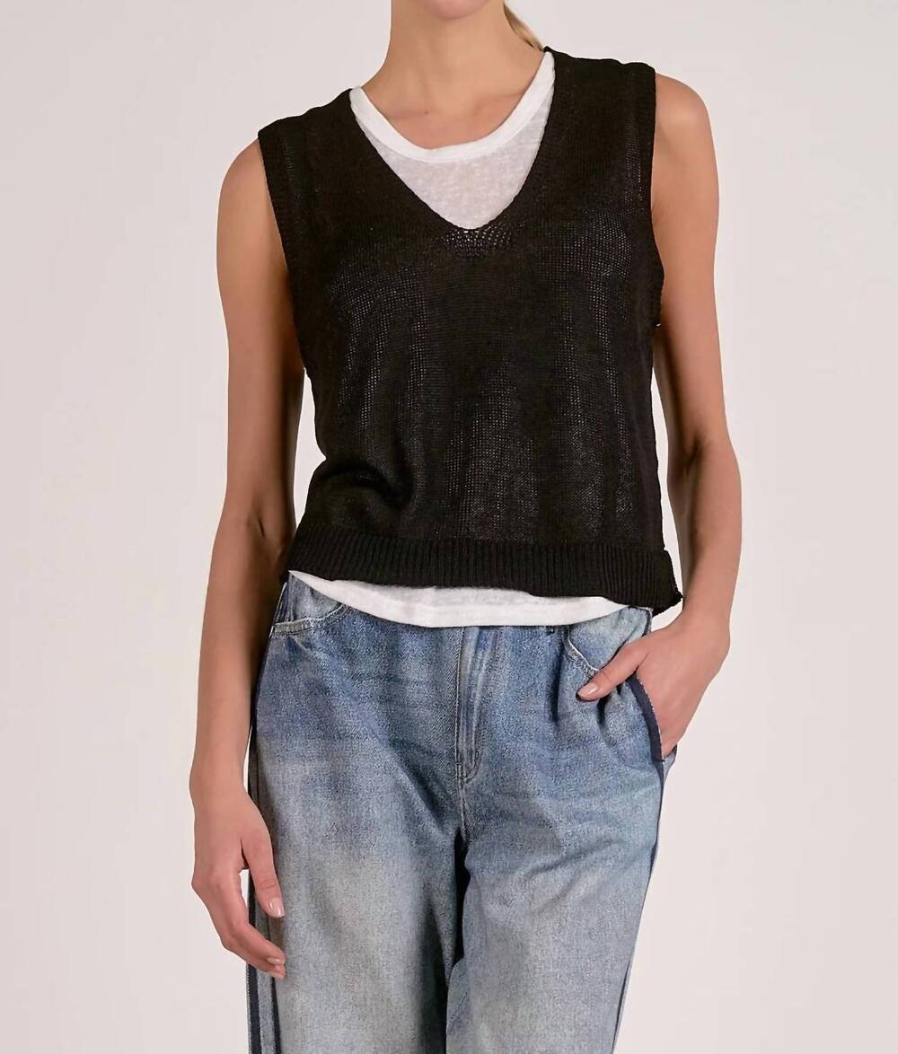 NEW ELAN layered tee sweater top in black